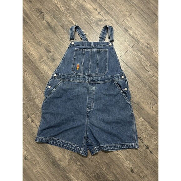 Vtg Disney Overalls Womens XL Winnie The Pooh Denim Bib Shorts Wash Embroidered - Picture 1 of 7